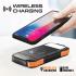 Promate Solar Power Bank, Portable 10000mAh Battery Charger with IP65 Water Resistant, 10W Qi Charger, 20W USB-C Power Delivery, QC 3.0 Port, 5V/2A USB Port and 300lm LED Light - Black